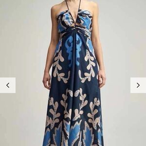 Navy & Blue Halter Maxi Dress with Abstract Print